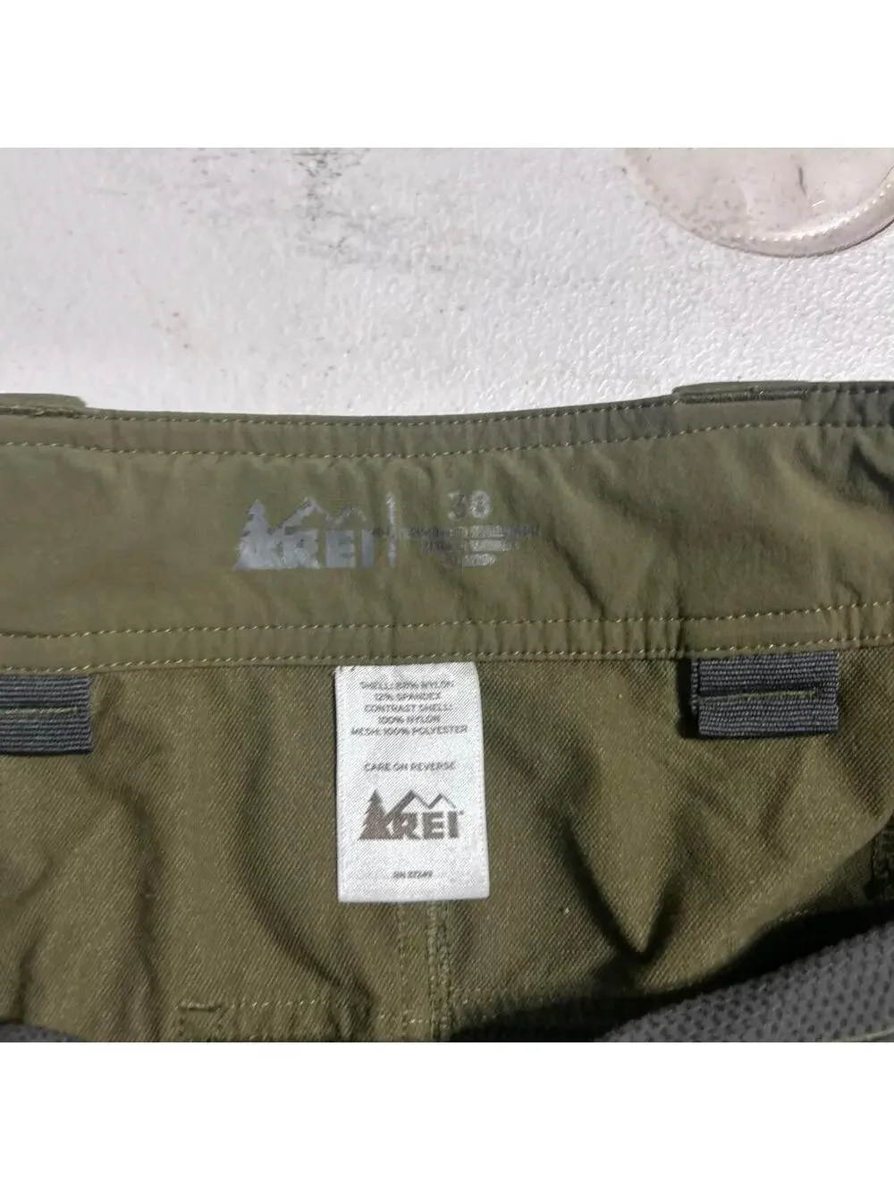 REI Co Op Green Hiking Shorts with drawstring waist